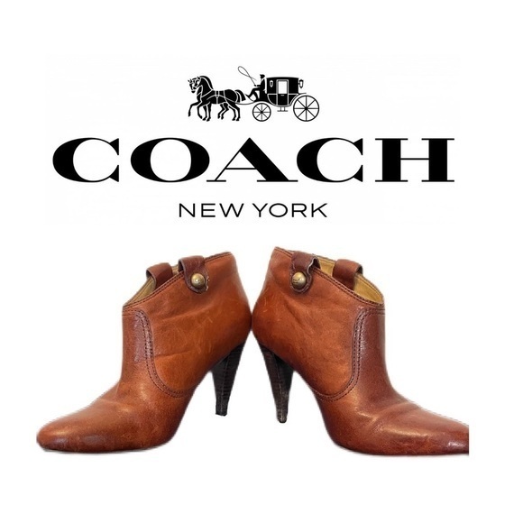Women Coach Aliza Waxy Leather Ankle Boots RUST 7.5 - Picture 1 of 6